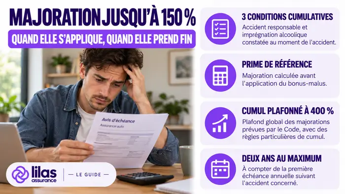 majoration prime assurance alcoolémie : calcul et délai